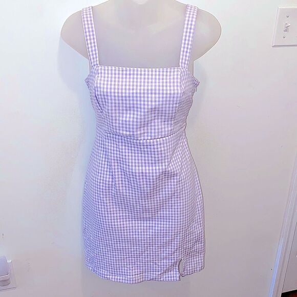 Hollister Women’s Dress Purple Gingham Stretch Slit Square Neck small S - Picture 3 of 5